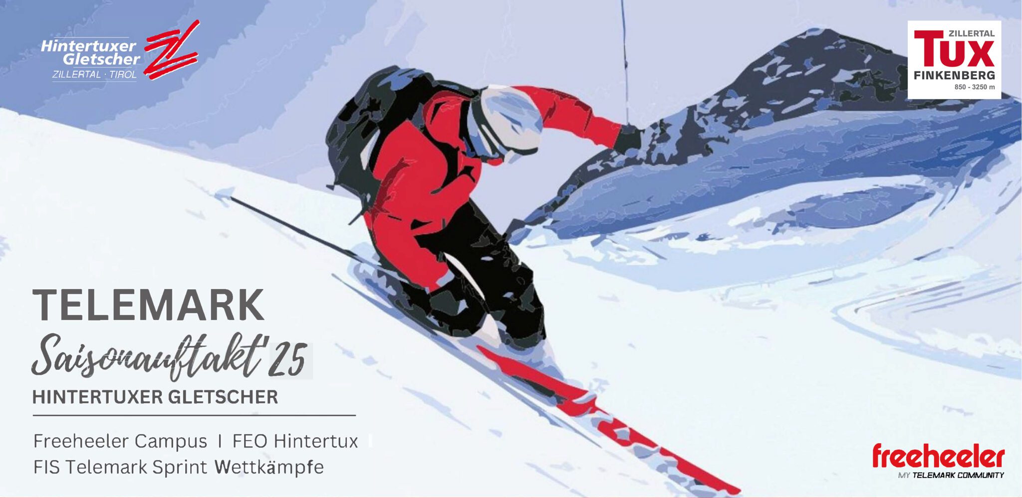 FEO Poster 2025 promoting Telemark skiing and free heel skiing at Hintertux