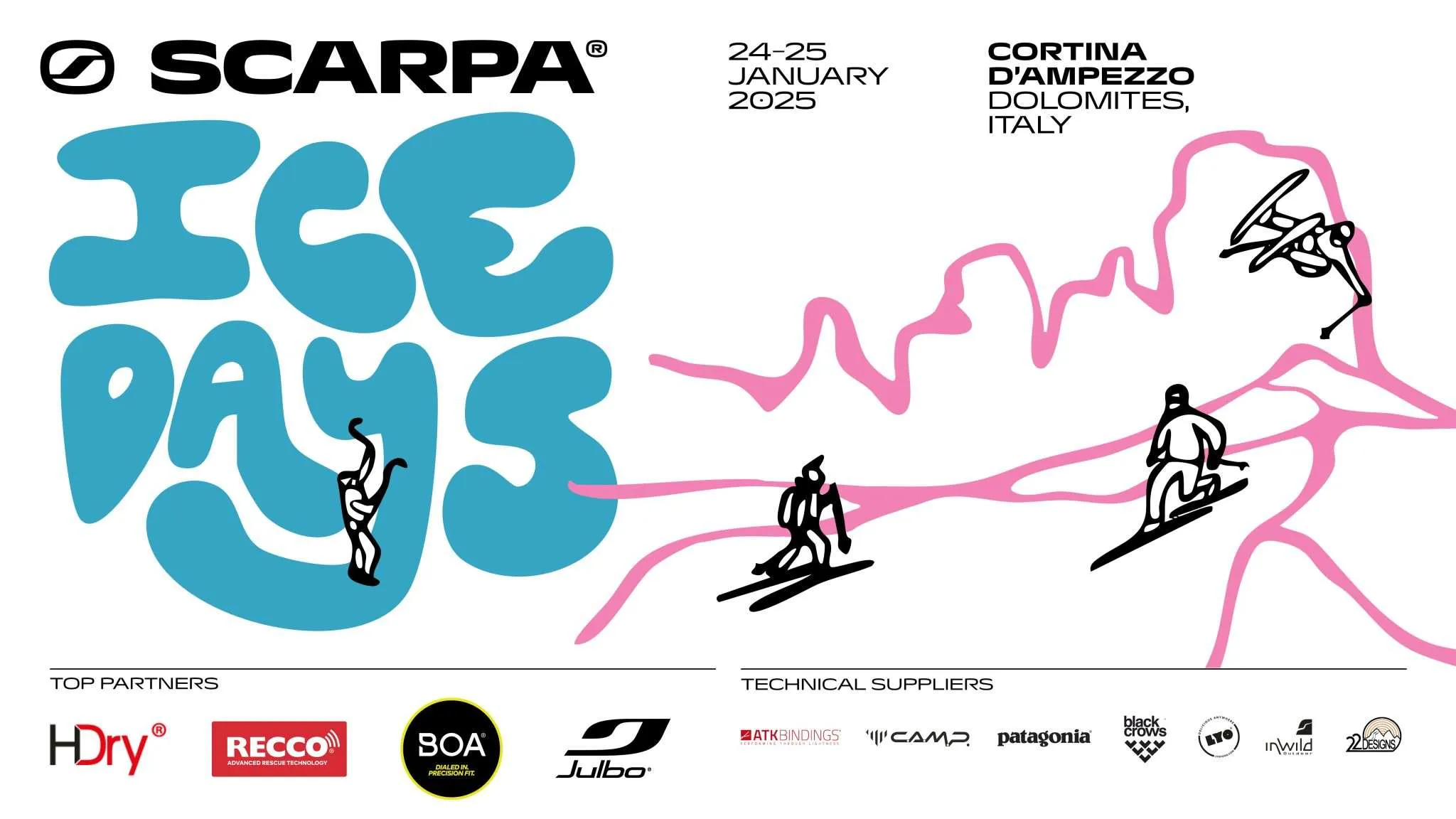 Scarpa Ice Days 2025 Telemark Skiing Banner in Cortina Dolomiti
